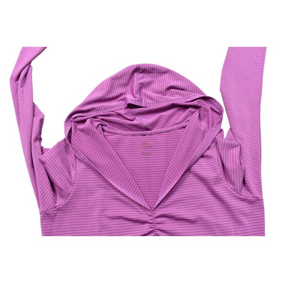 prAna Pink Pullover Hoodie - Polyester, L, V Neck Stretch Long Sleeve Striped - Picture 7 of 7